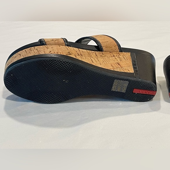 PRADA | Cork Wedge Sandals | Black | Size 37 - Picture 6 of 15